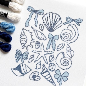 Seashell Preppy Summer Needlepoint Canvas, Needlepoint Pillow Canvas, Needlepoint Kit, Summer Seashells Needlepoint Canvas