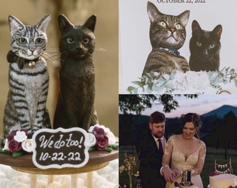 Custom cat wedding cake pie topper Grey Tabby Black Cat