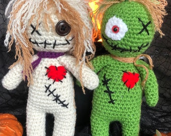 Halloween Zombie Voodoo Doll Set Boy and Girl Crochet Amigurumi Art Monster Horror