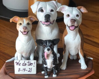 Custom 4 pet dog wedding cake topper Bulldog Chihuahua Tribute Sculpture