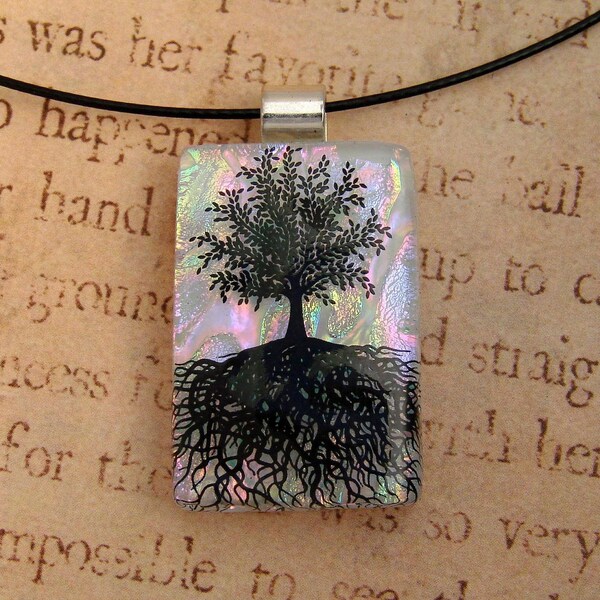 Fused Glass Opal Skies Tree of Life Pendant