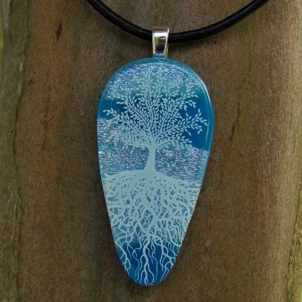 Blue SkiesTree Of Life Fused Glass Pendant