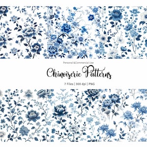 Chinoiserie pattern Clipart, Chinoiserie Floral Clipart, Blue Vintage Floral Clipart, Chinoiserie background PNG, Wedding Clip art, Seamless