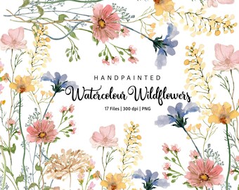 Watercolor Wildflower Clipart: Spring Floral Wreath PNG Bundle (Digital Download)