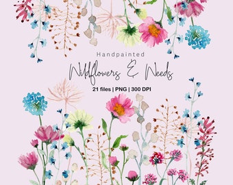 Watercolor Wildflower Clipart: Floral Wreath Bouquet (PNG Digital Download)