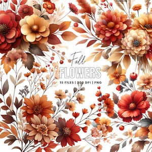 Herbst Blumen Clipart, Herbst Blumensträuße Clipart, Herbst Blumen Clipart, Boho Blumen Aquarell, Hochzeit im Herbstseinladungen, Beige braune Blume