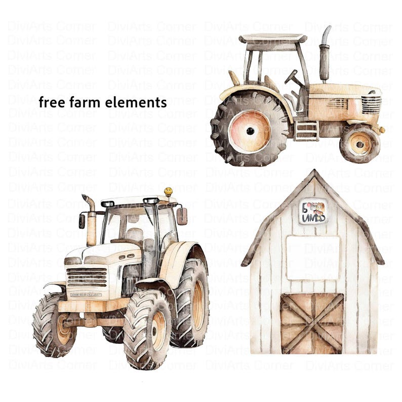 Little Farm Animals Clipart, Cute Farm Baby Nursery, Pig PNG, Cow ...
