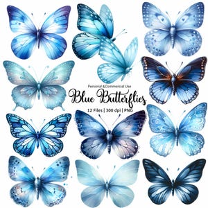 Blue Butterfly Clipart, Navy butterfly clip art, Light blue Butterfly PNG, dusty blue Wedding clipart, Download digital, uso comercial