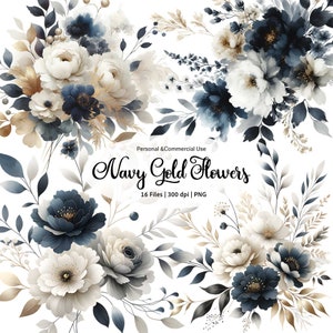 Navy Gold Blumen PNG, Aquarell blau Blumen Clipart, Navy Blumenkränze, Strauß, Transparente PNG, Hochzeit einladen Kunst, kommerzielle Nutzung