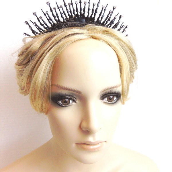 Black Gothic Tiara for the perfect noir steampunk bride made of clock hands and crystals- Juliet's Lament