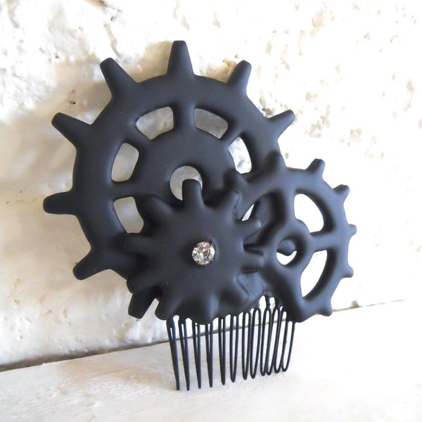 Cogs Gears Steampunk Gothic Hair Comb Black- Elegant Machinery