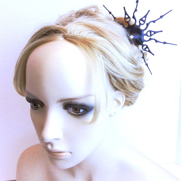 Gothic clock hand hair comb Steampunk Victorian inspired Hair Comb black Goth hair Ornament- She walks in beauty