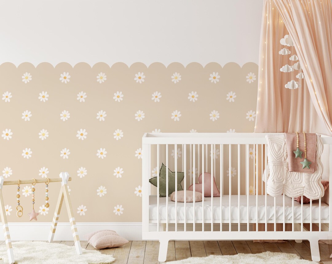 Daisy Wall Decals for Kids Room – Scalloped Half Wall Stickers With ...
