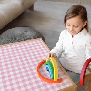 Pastel Gingham Stickers for IKEA LATT Table and Chairs – Removable Vinyl Decals in Pink Blue Green Beige, Kids Playroom Decor Wrap Set