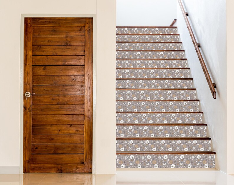 Floral Vinyl Stair Decals With Daisies, Colorful Flower Step Stickers