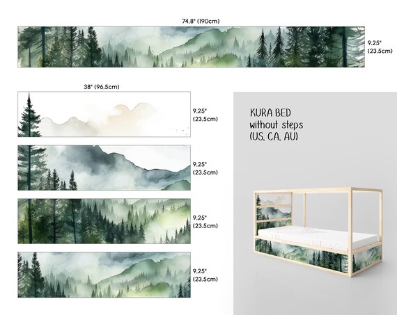 Autocollants Déco Pour Lit IKEA Kura, Motif Aquarelle Rose Forêt Et Animaux Des Bois - Neuf