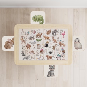 Tier Alphabet-Aufkleber für IKEA Flisat Tisch- und Hocker-Set, Lern-ABC-Abziehbilder für Kinder, Lerntischdekoration für Kleinkinder
