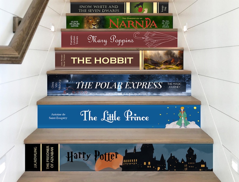 Library Book Risers Classic Book Spine Stair Decals: Vintage Library Staircase Decor - Etsy