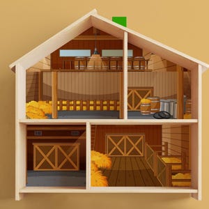Stylish Barn Farmhouse Wallpaper for IKEA Flisat Dollhouse – Removable Decals for Realistic Miniature Rooms (Dollhouse Not Included)