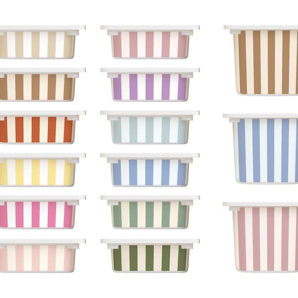 Striped Vinyl Stickers for IKEA Trofast Bins – Pastel Wrap Decals for Toy Storage, Playroom and Nursery Organization