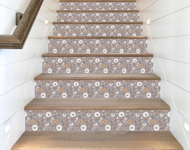 Floral Vinyl Stair Decals With Daisies, Colorful Flower Step Stickers