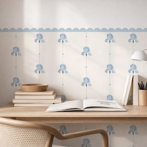 Blue Iris Floral Wall Panel, Matte Peel and Stick Nursery & Girls Room Decor