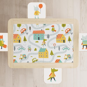 City Adventure Tischaufkleber für IKEA Flisat, abnehmbare Straßenkarte für Kinder, Spielzimmer Aktivität Ikea Tischdekoration, Kleinkind Hocker Aufkleber