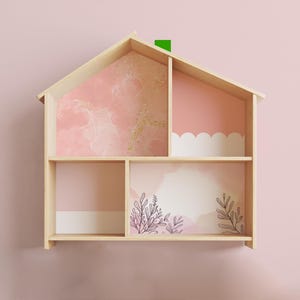 Blush Pink Dollhouse Decals for IKEA Flisat, Elegant Marble Effect Wallpaper and Roof Stickers, Soft Brick Exterior Mini Home Set