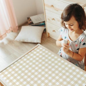 Beige Gingham Vinyl Sticker for IKEA LATT Table and Chairs – Neutral Kids Table Makeover, Removable Furniture Decal for Playroom Decor