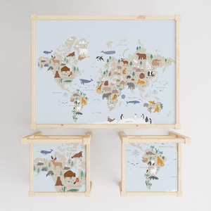 Weltkarte Tier-Aufkleber für IKEA LATT Tische & Stühle, Geographie-Aufkleber-Set, Kinderzimmer-Dekoration, Möbel-Aufkleber, Wildtier-Themen