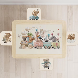 Tier Zug Tisch Aufkleber für IKEA FLISAT - Niedlicher Kleinkind Schreibtisch Aufkleber für Kinder Spielzimmer - Cartoon Tischdekoration für Lernen & Spaß