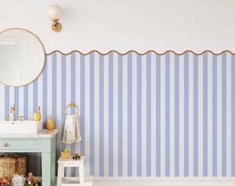 Scalloped Striped Wall Decals for Kids Room , Half Wall Fabric Panel , Removable Playroom Stickers Decor