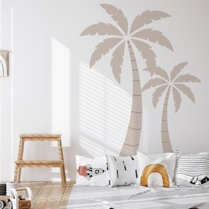 Tropical Palm Tree Wall Decals for Boho Nursery, Beige Removable Vinyl Stickers, Summer Beach Baby Room Decor, Jungle Safari Wall Art