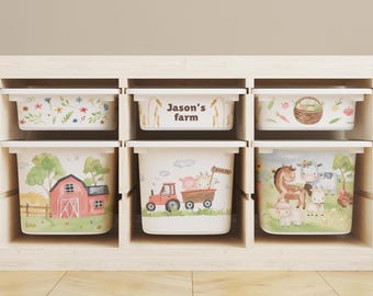 Farm Animal IKEA TROFAST Bin Stickers, Kids Toy Organization, Custom Name