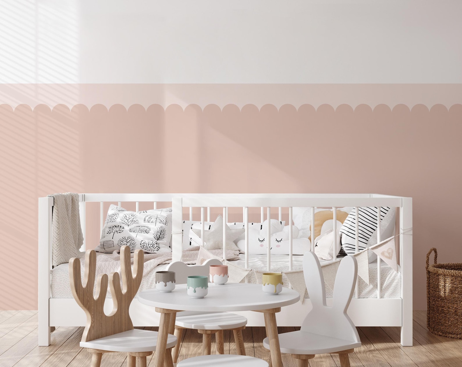Scalloped Pastel Wall Panels for Kids Room – Colorful Half Wall Decor ...