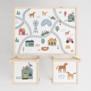 Farm Life Vinyl Decals for IKEA LATT Table and Chairs, Playful City Road for Ikea Table Sticker, Educational Farm Animal Scene for Toddlers