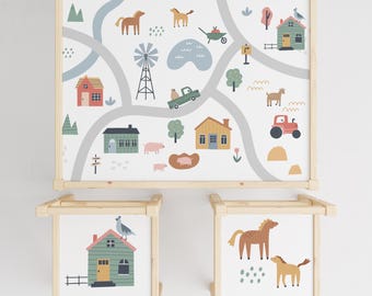 Farm Life Vinyl Decals for IKEA LATT Table, Educational Toddler Stickers