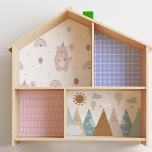 Charming pastel wallpaper set for IKEA Flisat dollhouse – Modern removable decals for dollhouse interior (IKEA dollhouse not included)