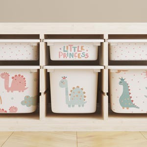 Dinosaur and Rainbow Themed Storage Bin Stickers for IKEA TROFAST, Removable Vinyl Decals for Toy Organization, Kids Room Decorative Labels