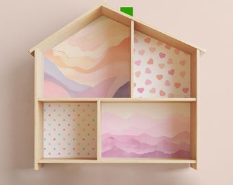 Hjärta- och regnbågsdekaler i dockhus: IKEA Flisat rosa dekorkit