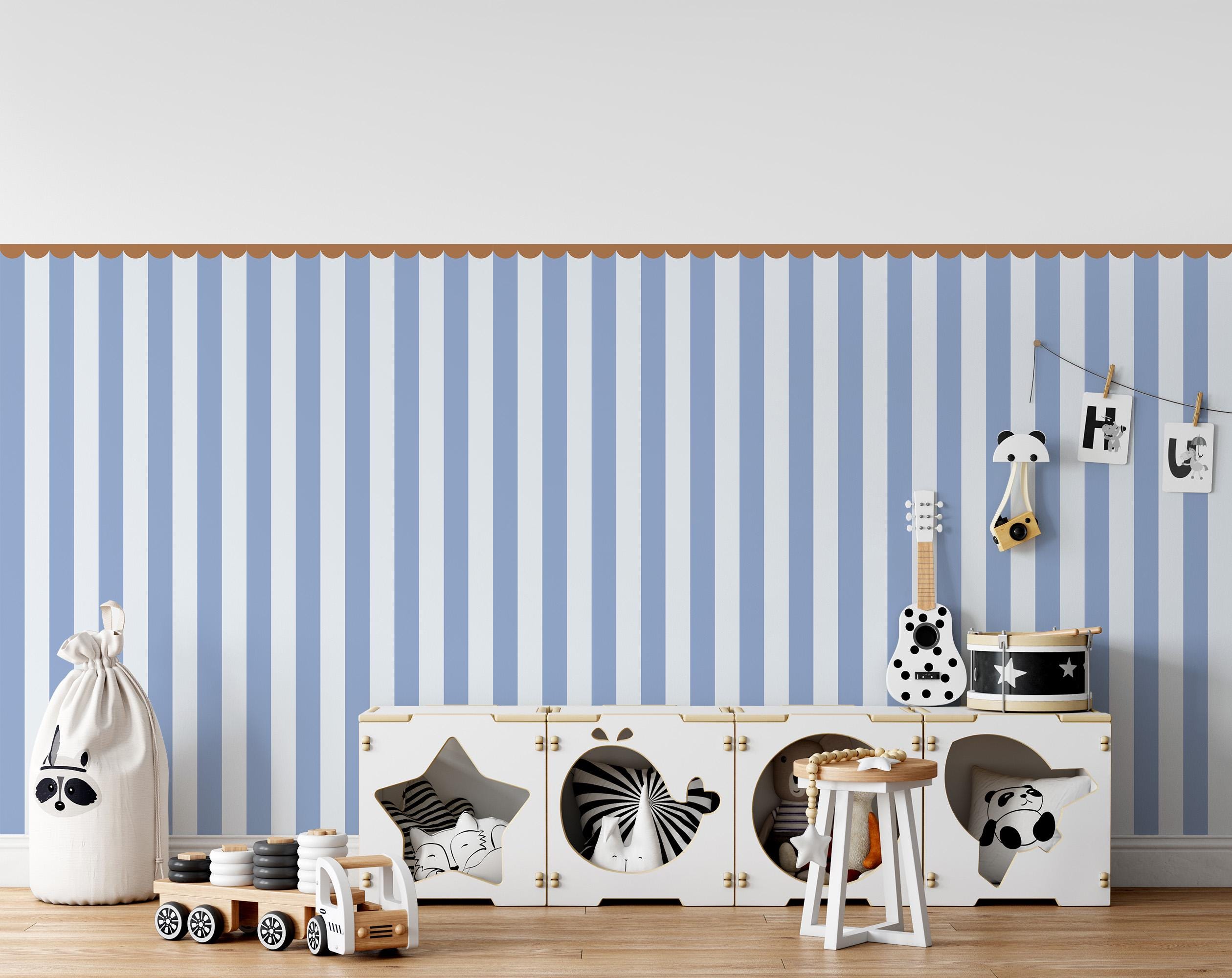 Striped Wall Decals for Kids Room – Half Wall Fabric Stickers in 24 Color Options, Removable Modern Playroom Panel Decor