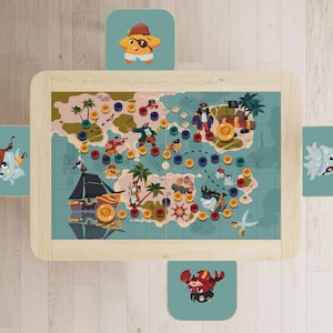 Piraten-Schatzkarte-Aufkleber für IKEA Flisat-Tisch, Kindertischaufkleber-Set, abnehmbare Aufkleber zum Thema Abenteuer, lustiges Spielzimmerdekor
