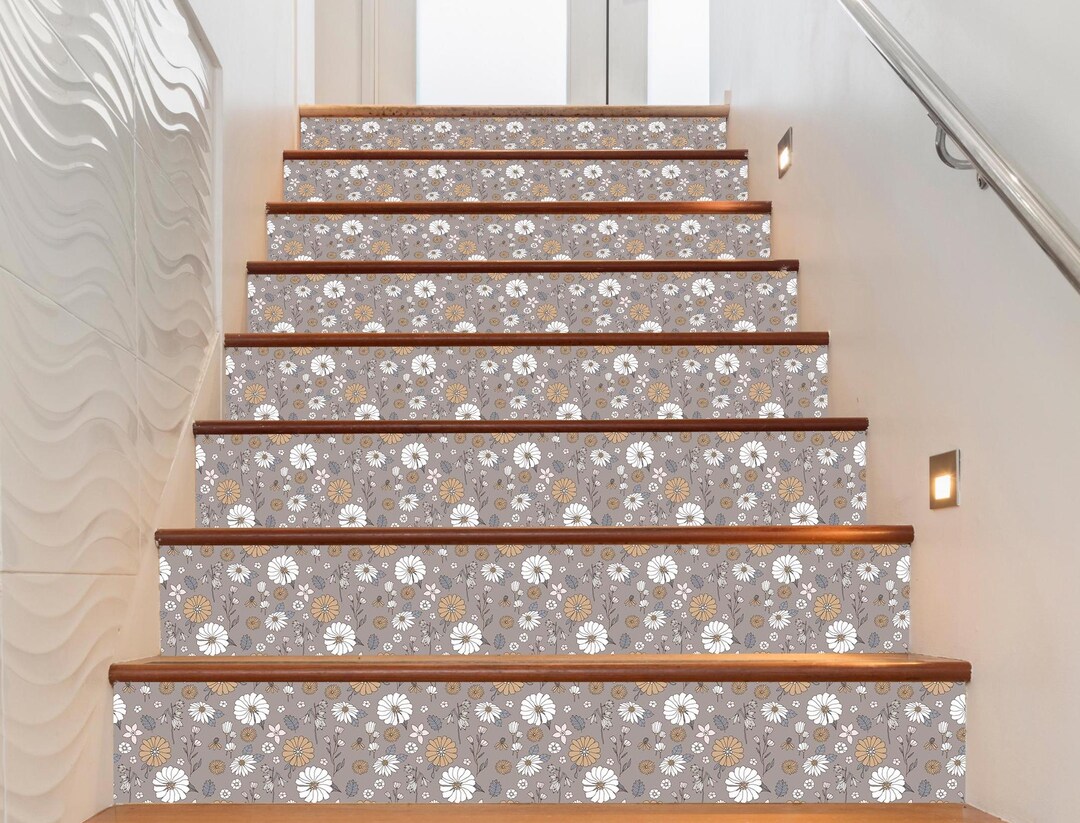 Floral Vinyl Stair Decals With Daisies, Colorful Flower Step Stickers