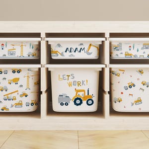 Construction Theme IKEA TROFAST Decals, Builder Vehicle Toy Storage Stickers, DIY Vinyl Box Wraps, Kids Room Removable Organizer Decor