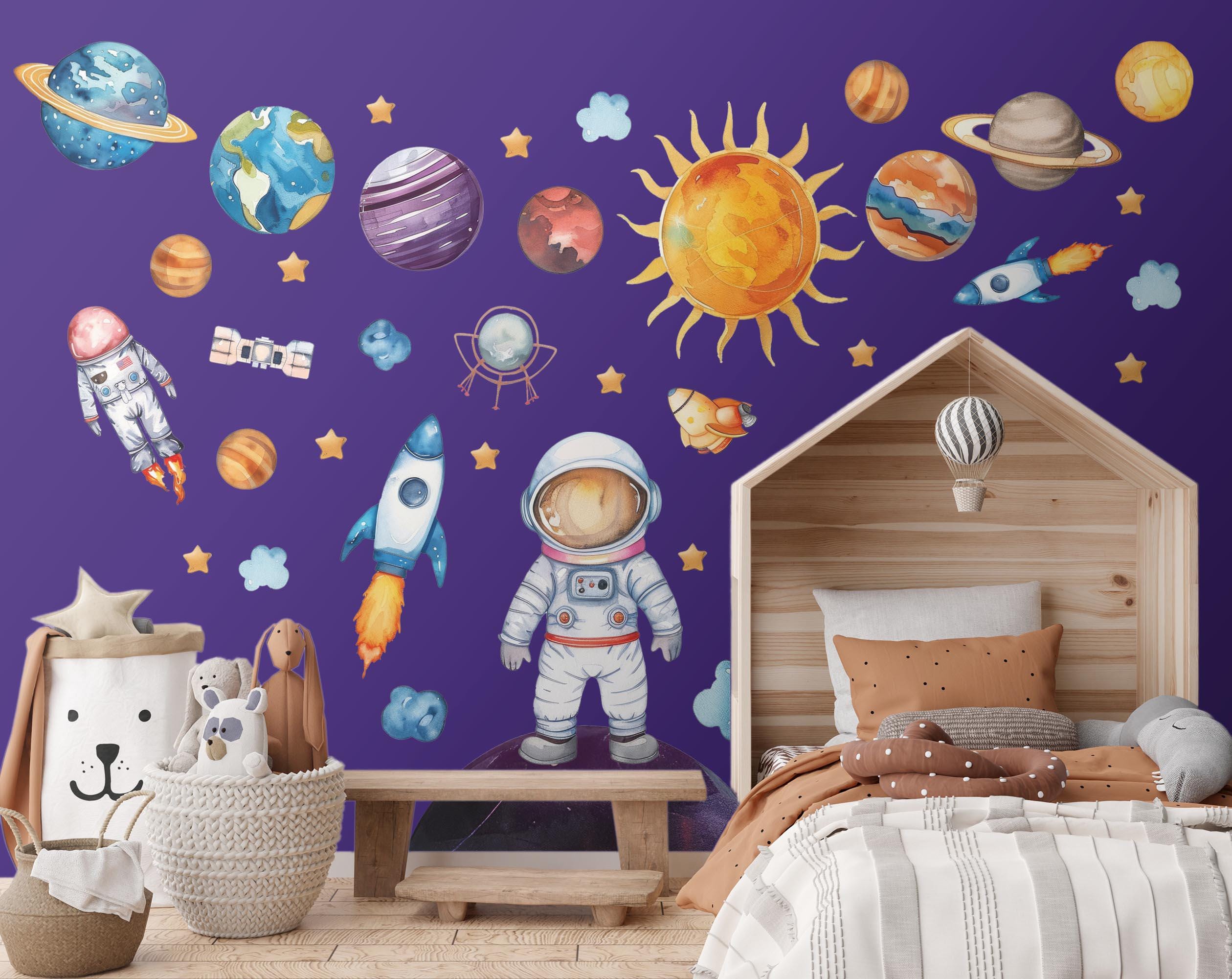 Outer Space Wall Decal Set With Astronaut, Planets, Sun, Stars, Rocket ...