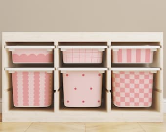 Pink Trofast Bin Stickers for IKEA Storage, Toy Box Decals for Kids Room Organizer, Playroom Storage Labels