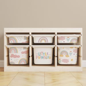Rainbow Adhesive Film for IKEA TROFAST Box, Sweet Dreams Vinyl Sticker for Toy Storage, Clouds and Sun Removable Nursery Decor