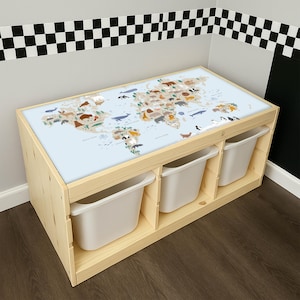 Weltkarte Tiere Aufkleber für IKEA Trofast Regal - pädagogisch wertvoller Vinyl Aufkleber für Aufbewahrungsbox, Montessori Spielzimmer Dekor, Peel and Stick Wrap