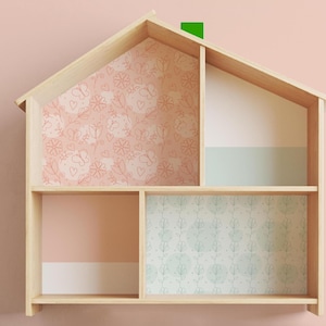 Floral Dollhouse Wall Stickers for IKEA Flisat, Removable Pastel Miniature Wallpaper Set, Interior Decor for DIY Dollhouse Transformation