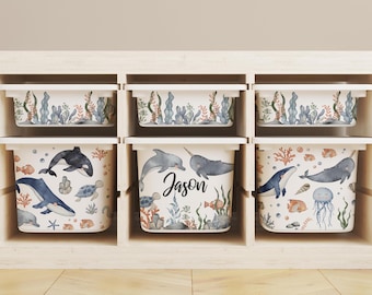 Ocean Animal Vinyl Stickers for IKEA TROFAST Storage Boxes, Personalized Toy Bin Labels, Sea-Themed Nursery Decor, Customizing Trofast Units